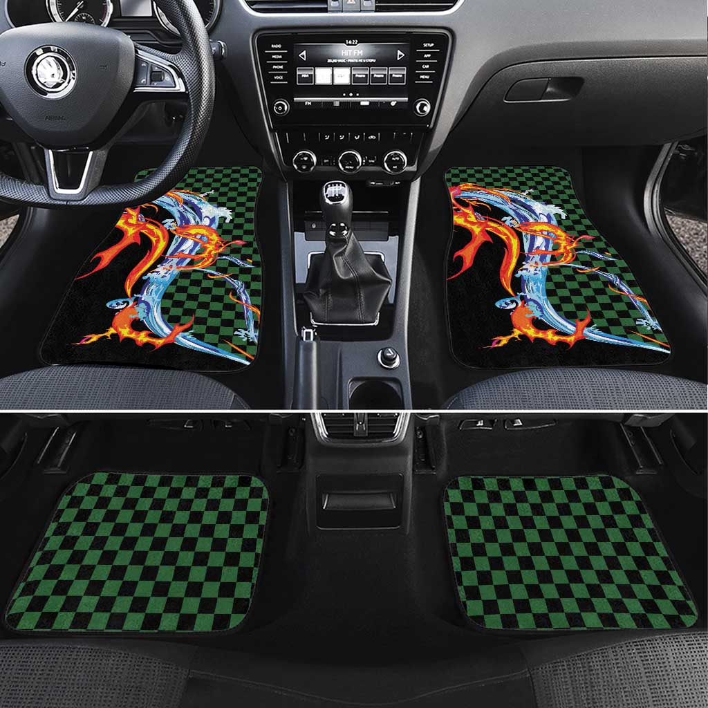 Japanese Asanoha Pattern Car Mats Sun Flame Slayer Dragon Hinokami Kagura Spirit - Wonder Print Shop