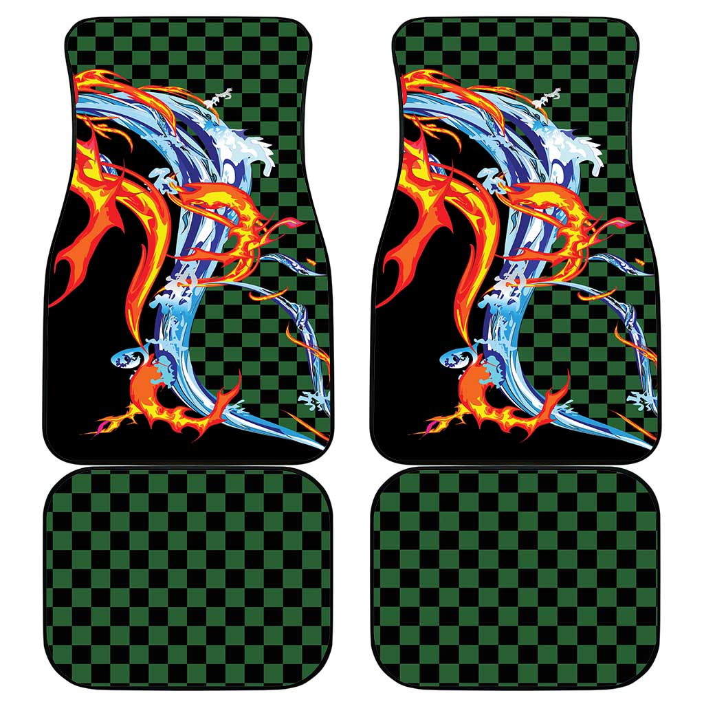 Japanese Asanoha Pattern Car Mats Sun Flame Slayer Dragon Hinokami Kagura Spirit - Wonder Print Shop