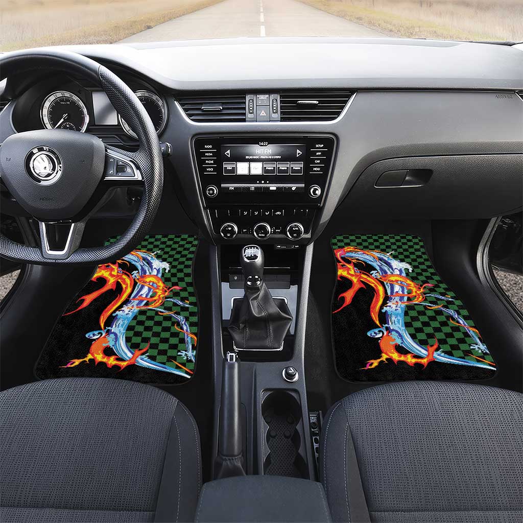 Japanese Asanoha Pattern Car Mats Sun Flame Slayer Dragon Hinokami Kagura Spirit - Wonder Print Shop