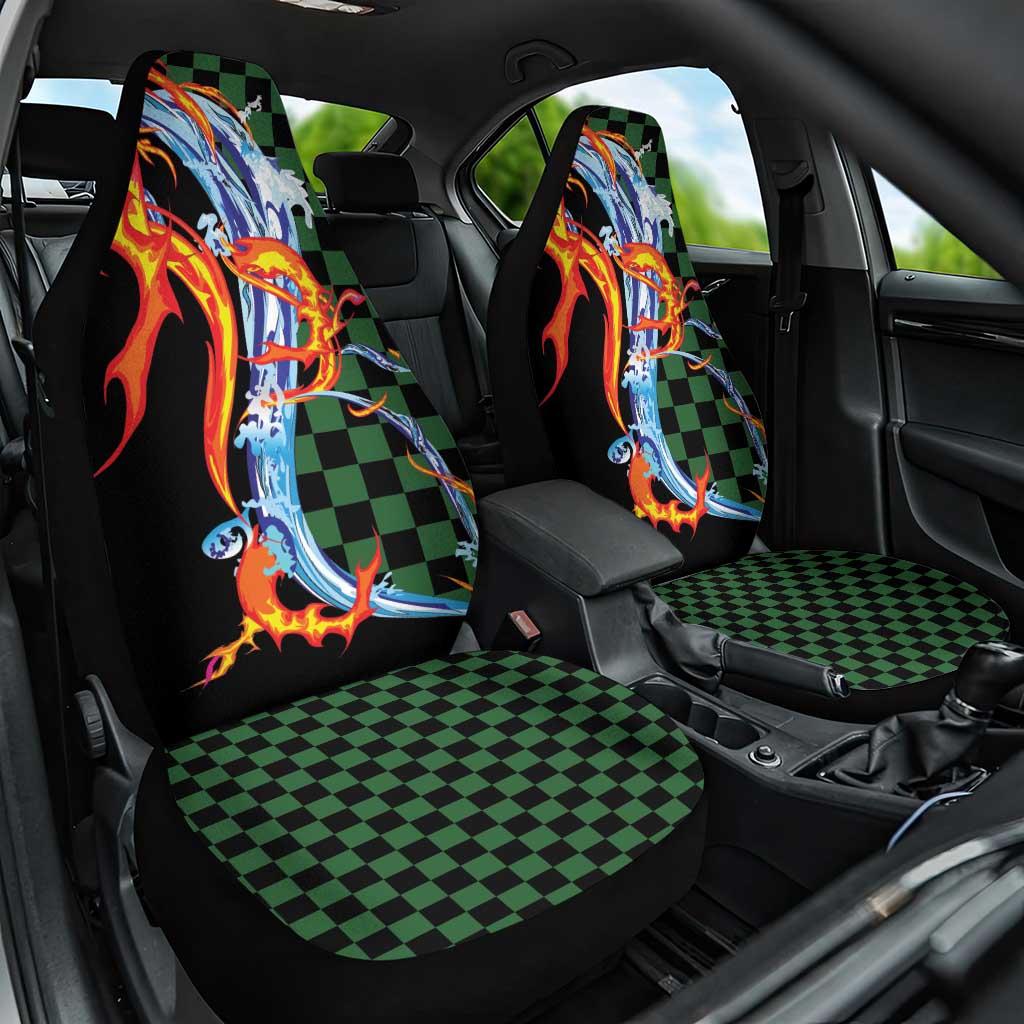 Japanese Asanoha Pattern Car Seat Cover Sun Flame Slayer Dragon Hinokami Kagura Spirit - Wonder Print Shop