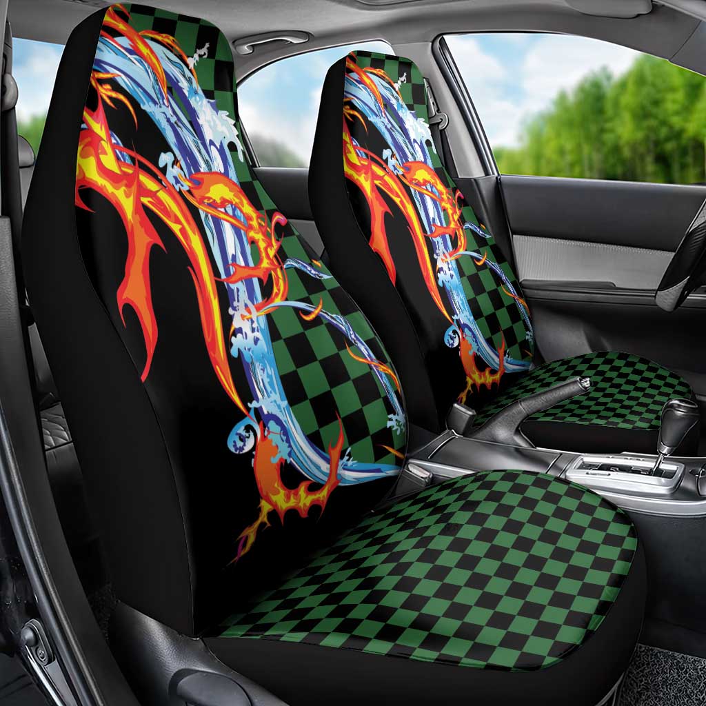 Japanese Asanoha Pattern Car Seat Cover Sun Flame Slayer Dragon Hinokami Kagura Spirit - Wonder Print Shop