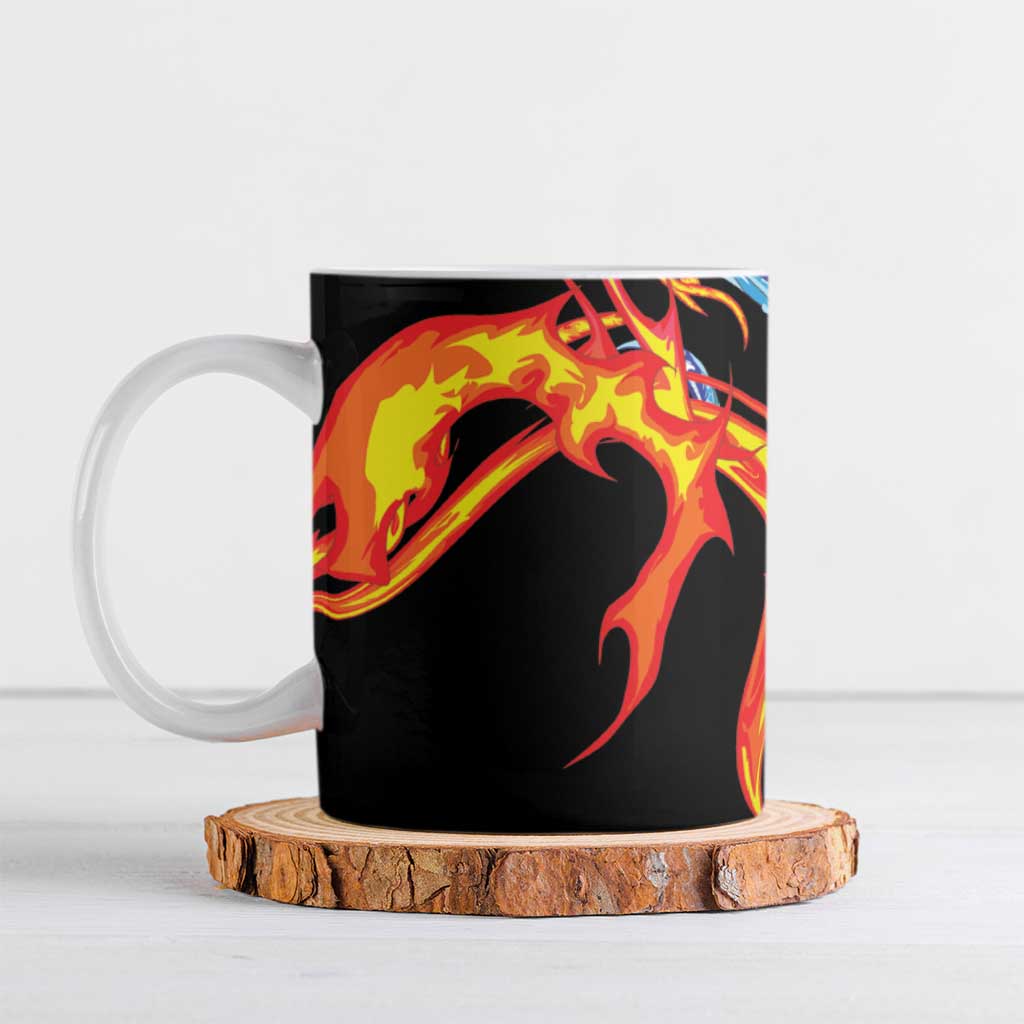 Japanese Asanoha Pattern Ceramic Mug Sun Flame Slayer Dragon Hinokami Kagura Spirit - Wonder Print Shop