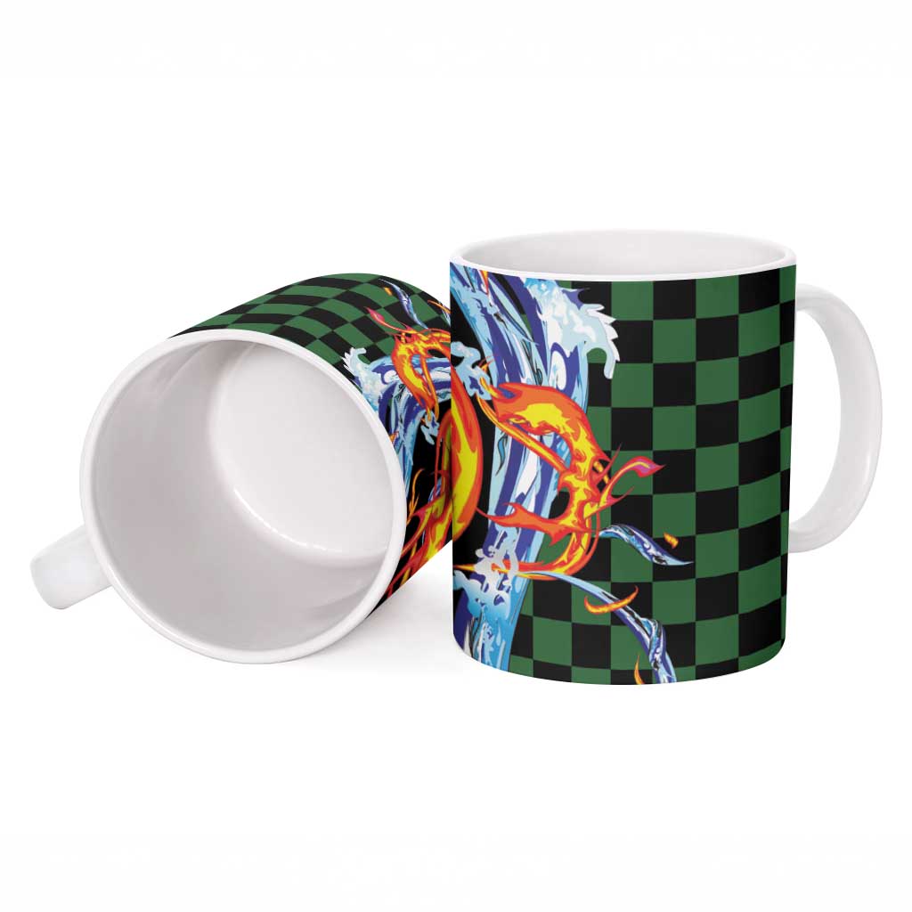 Japanese Asanoha Pattern Ceramic Mug Sun Flame Slayer Dragon Hinokami Kagura Spirit - Wonder Print Shop