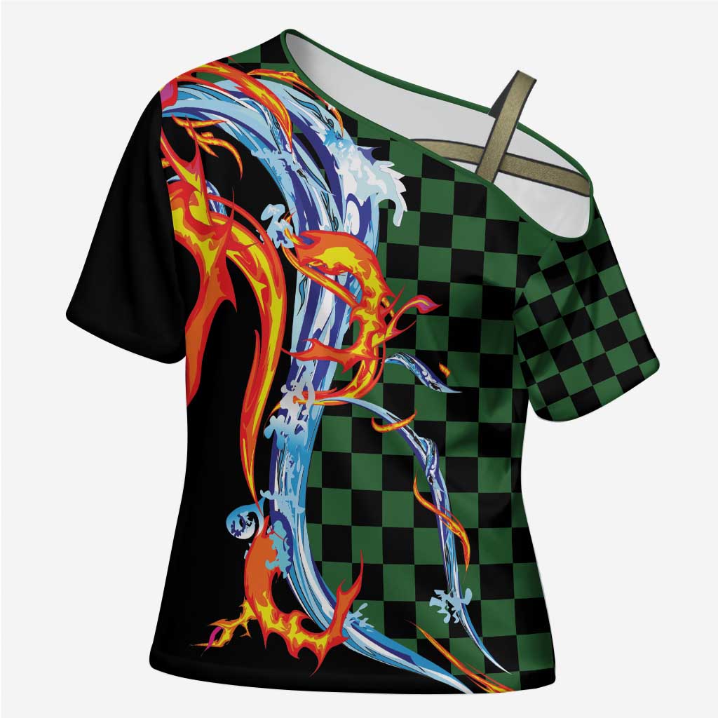 Japanese Asanoha Pattern Cross Shoulder Shirt Sun Flame Slayer Dragon Hinokami Kagura Spirit - Wonder Print Shop