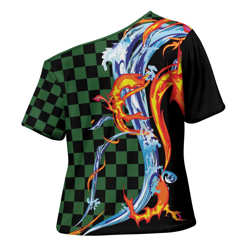 Japanese Asanoha Pattern Cross Shoulder Shirt Sun Flame Slayer Dragon Hinokami Kagura Spirit - Wonder Print Shop