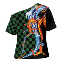Japanese Asanoha Pattern Cross Shoulder Shirt Sun Flame Slayer Dragon Hinokami Kagura Spirit - Wonder Print Shop