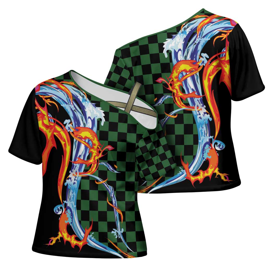 Japanese Asanoha Pattern Cross Shoulder Shirt Sun Flame Slayer Dragon Hinokami Kagura Spirit - Wonder Print Shop