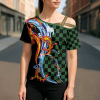 Japanese Asanoha Pattern Cross Shoulder Shirt Sun Flame Slayer Dragon Hinokami Kagura Spirit - Wonder Print Shop