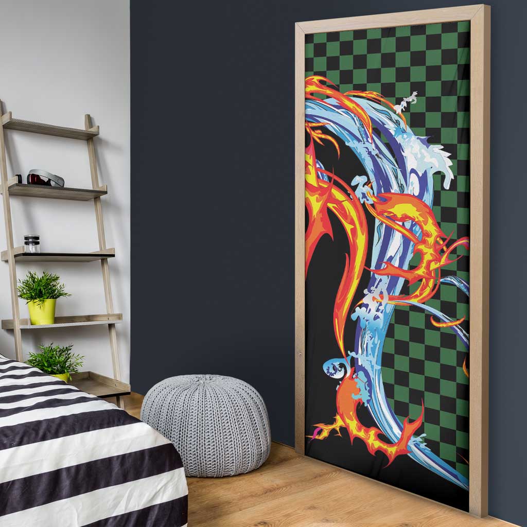 Japanese Asanoha Pattern Door Cover Sun Flame Slayer Dragon Hinokami Kagura Spirit - Wonder Print Shop