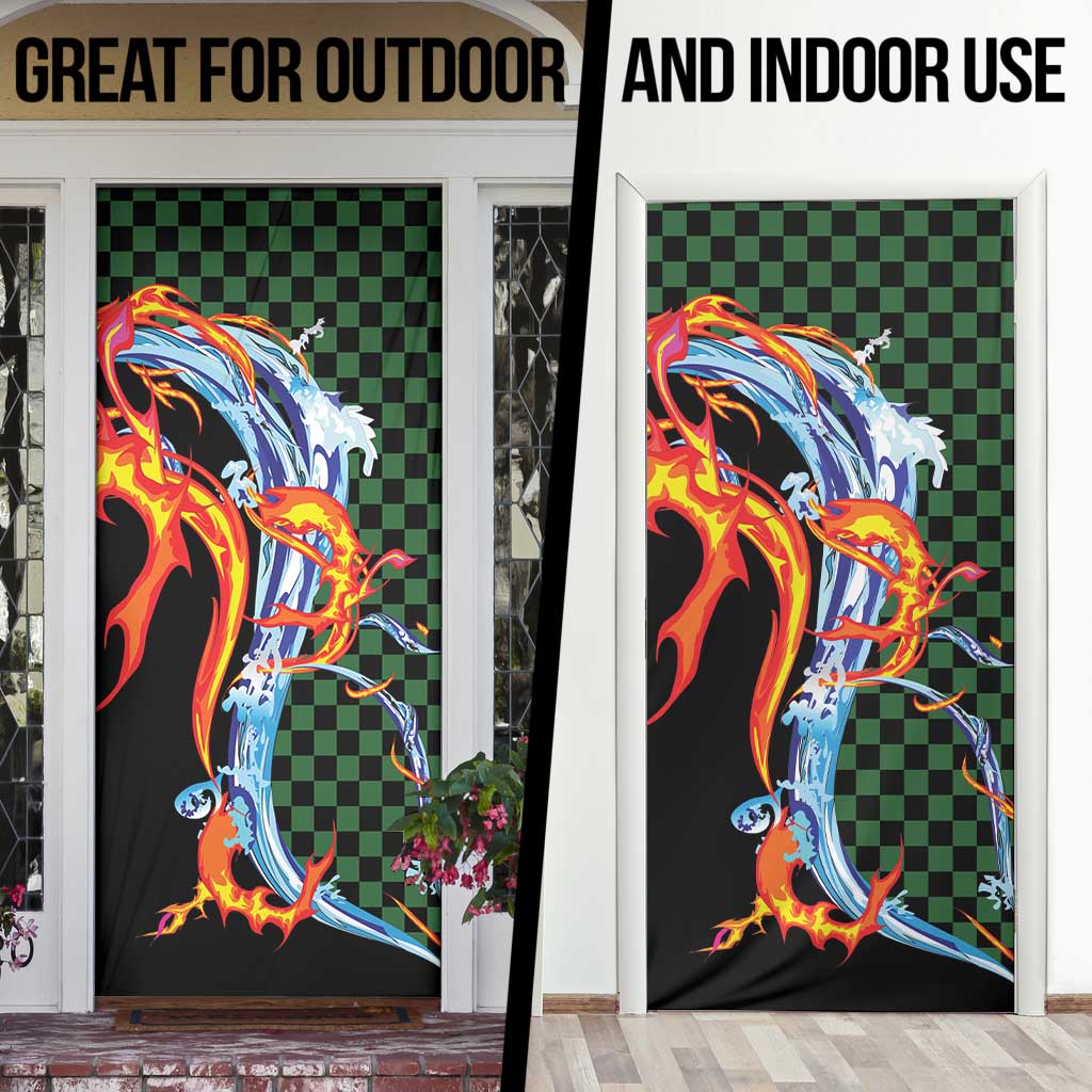 Japanese Asanoha Pattern Door Cover Sun Flame Slayer Dragon Hinokami Kagura Spirit - Wonder Print Shop