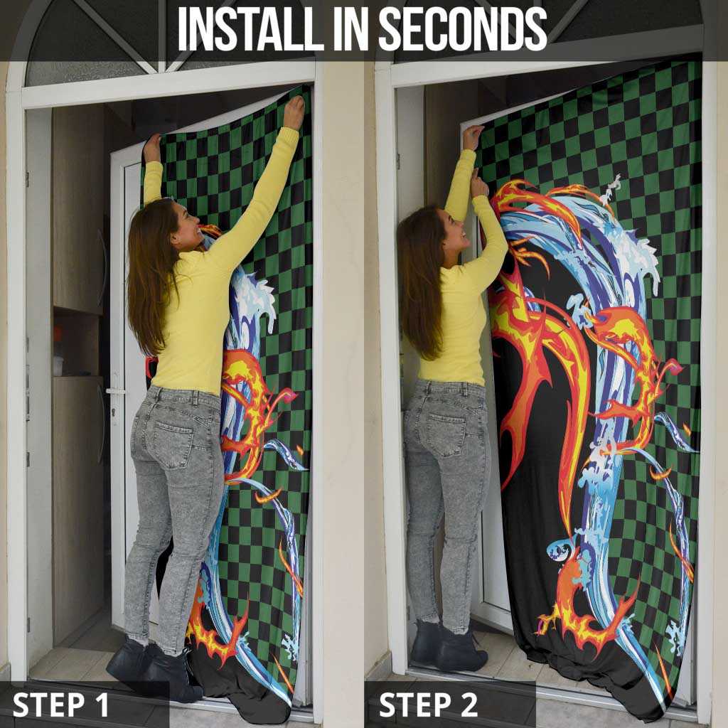 Japanese Asanoha Pattern Door Cover Sun Flame Slayer Dragon Hinokami Kagura Spirit - Wonder Print Shop