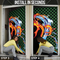 Japanese Asanoha Pattern Door Cover Sun Flame Slayer Dragon Hinokami Kagura Spirit - Wonder Print Shop