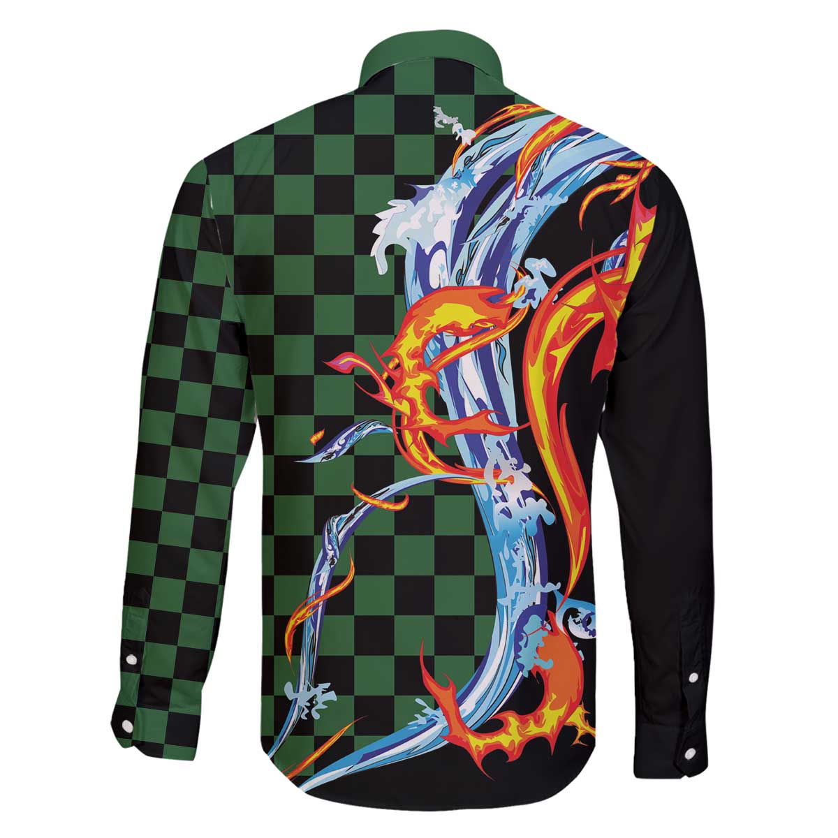 Japanese Asanoha Pattern Family Matching Off The Shoulder Long Sleeve Dress and Hawaiian Shirt Sun Flame Slayer Dragon Hinokami Kagura Spirit - Wonder Print Shop
