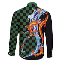 Japanese Asanoha Pattern Family Matching Off The Shoulder Long Sleeve Dress and Hawaiian Shirt Sun Flame Slayer Dragon Hinokami Kagura Spirit - Wonder Print Shop