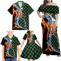 Japanese Asanoha Pattern Family Matching Off Shoulder Maxi Dress and Hawaiian Shirt Sun Flame Slayer Dragon Hinokami Kagura Spirit - Wonder Print Shop