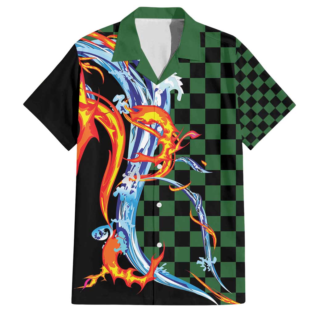 Japanese Asanoha Pattern Family Matching Off Shoulder Maxi Dress and Hawaiian Shirt Sun Flame Slayer Dragon Hinokami Kagura Spirit - Wonder Print Shop