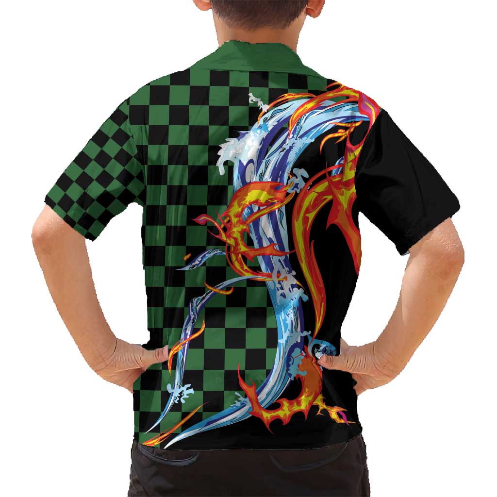 Japanese Asanoha Pattern Family Matching Off Shoulder Short Dress and Hawaiian Shirt Sun Flame Slayer Dragon Hinokami Kagura Spirit - Wonder Print Shop