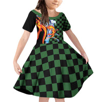 Japanese Asanoha Pattern Family Matching Off Shoulder Short Dress and Hawaiian Shirt Sun Flame Slayer Dragon Hinokami Kagura Spirit - Wonder Print Shop