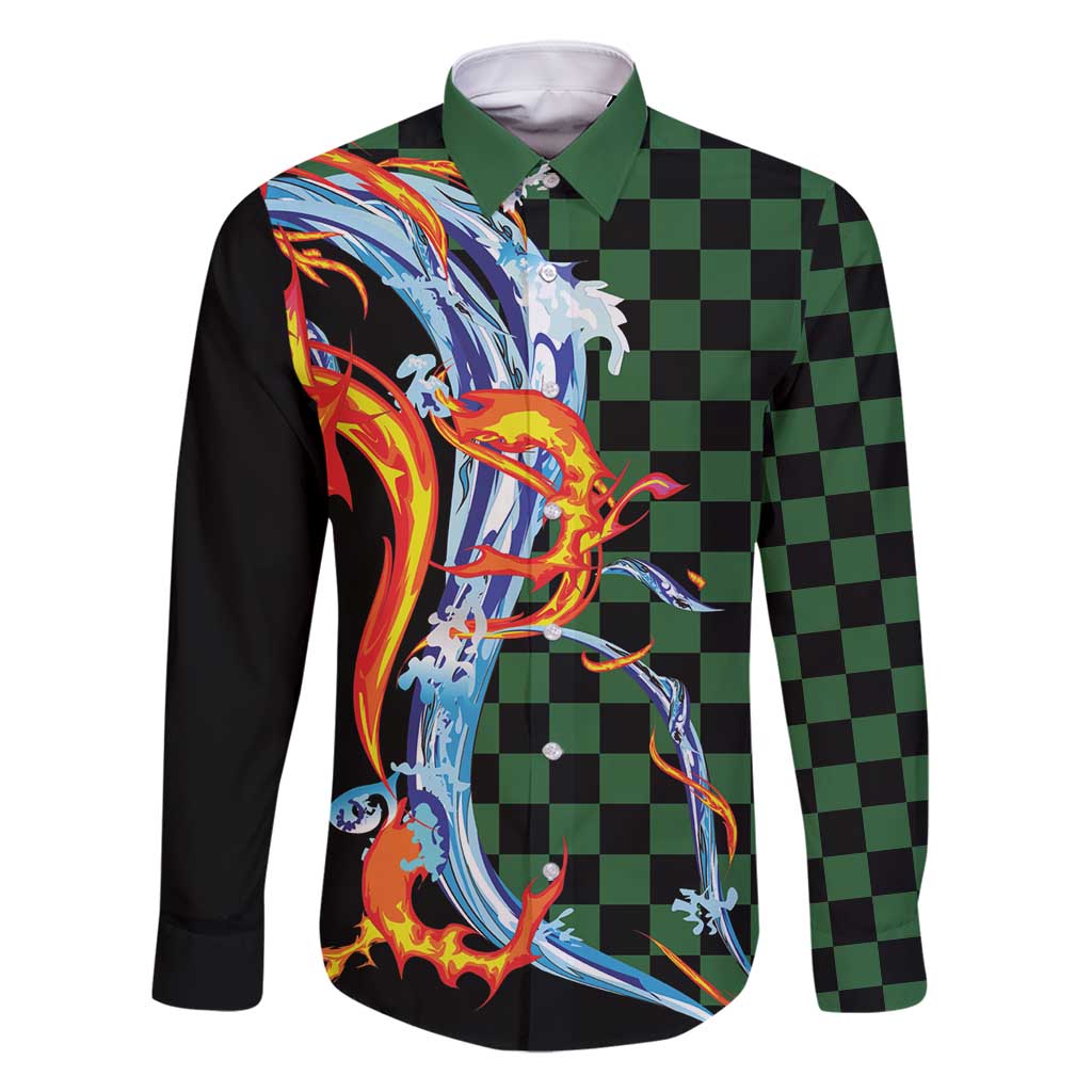 Japanese Asanoha Pattern Family Matching Off Shoulder Short Dress and Hawaiian Shirt Sun Flame Slayer Dragon Hinokami Kagura Spirit - Wonder Print Shop