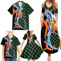 Japanese Asanoha Pattern Family Matching Summer Maxi Dress and Hawaiian Shirt Sun Flame Slayer Dragon Hinokami Kagura Spirit - Wonder Print Shop
