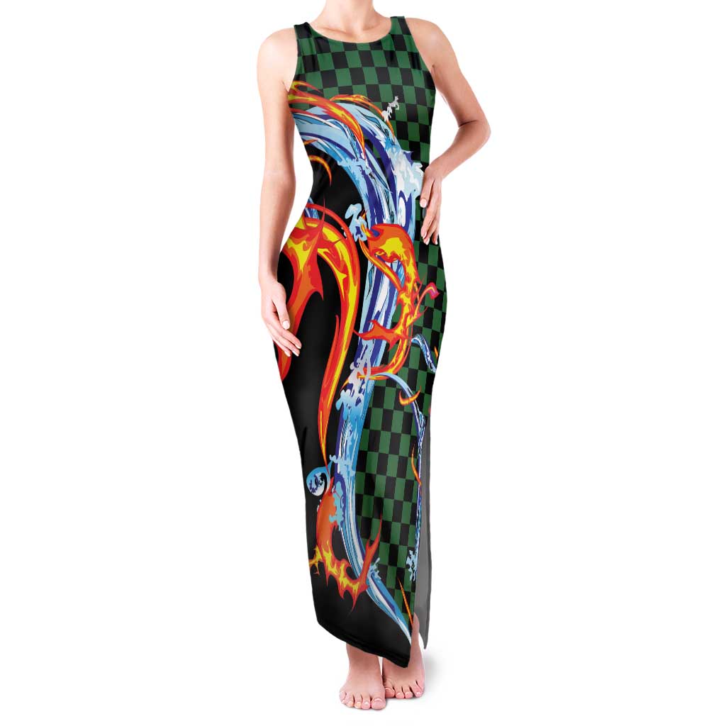 Japanese Asanoha Pattern Family Matching Tank Maxi Dress and Hawaiian Shirt Sun Flame Slayer Dragon Hinokami Kagura Spirit - Wonder Print Shop
