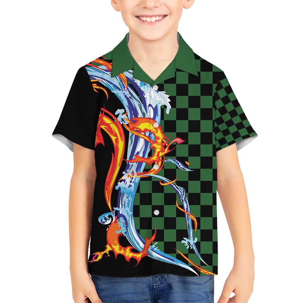 Japanese Asanoha Pattern Family Matching Tank Maxi Dress and Hawaiian Shirt Sun Flame Slayer Dragon Hinokami Kagura Spirit - Wonder Print Shop