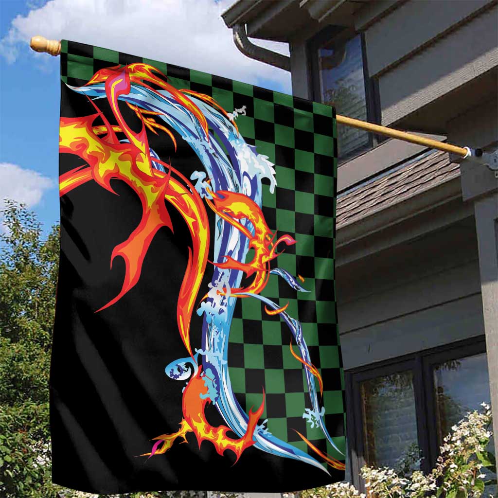 Japanese Asanoha Pattern Garden Flag Sun Flame Slayer Dragon Hinokami Kagura Spirit - Wonder Print Shop