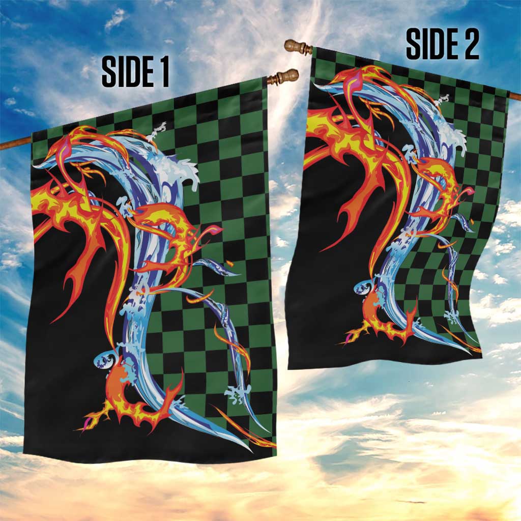 Japanese Asanoha Pattern Garden Flag Sun Flame Slayer Dragon Hinokami Kagura Spirit - Wonder Print Shop
