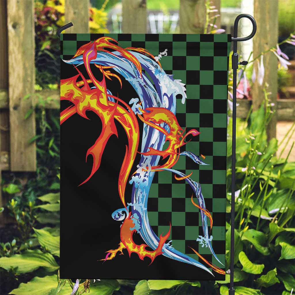Japanese Asanoha Pattern Garden Flag Sun Flame Slayer Dragon Hinokami Kagura Spirit - Wonder Print Shop