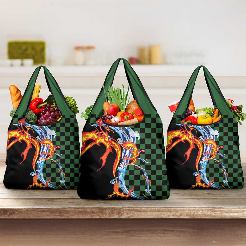 Japanese Asanoha Pattern Grocery Bag Sun Flame Slayer Dragon Hinokami Kagura Spirit - Wonder Print Shop