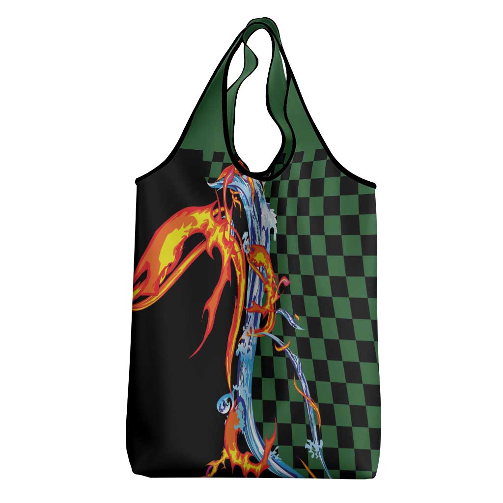 Japanese Asanoha Pattern Grocery Bag Sun Flame Slayer Dragon Hinokami Kagura Spirit - Wonder Print Shop