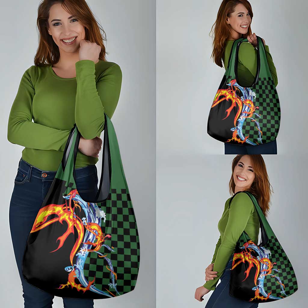 Japanese Asanoha Pattern Grocery Bag Sun Flame Slayer Dragon Hinokami Kagura Spirit - Wonder Print Shop
