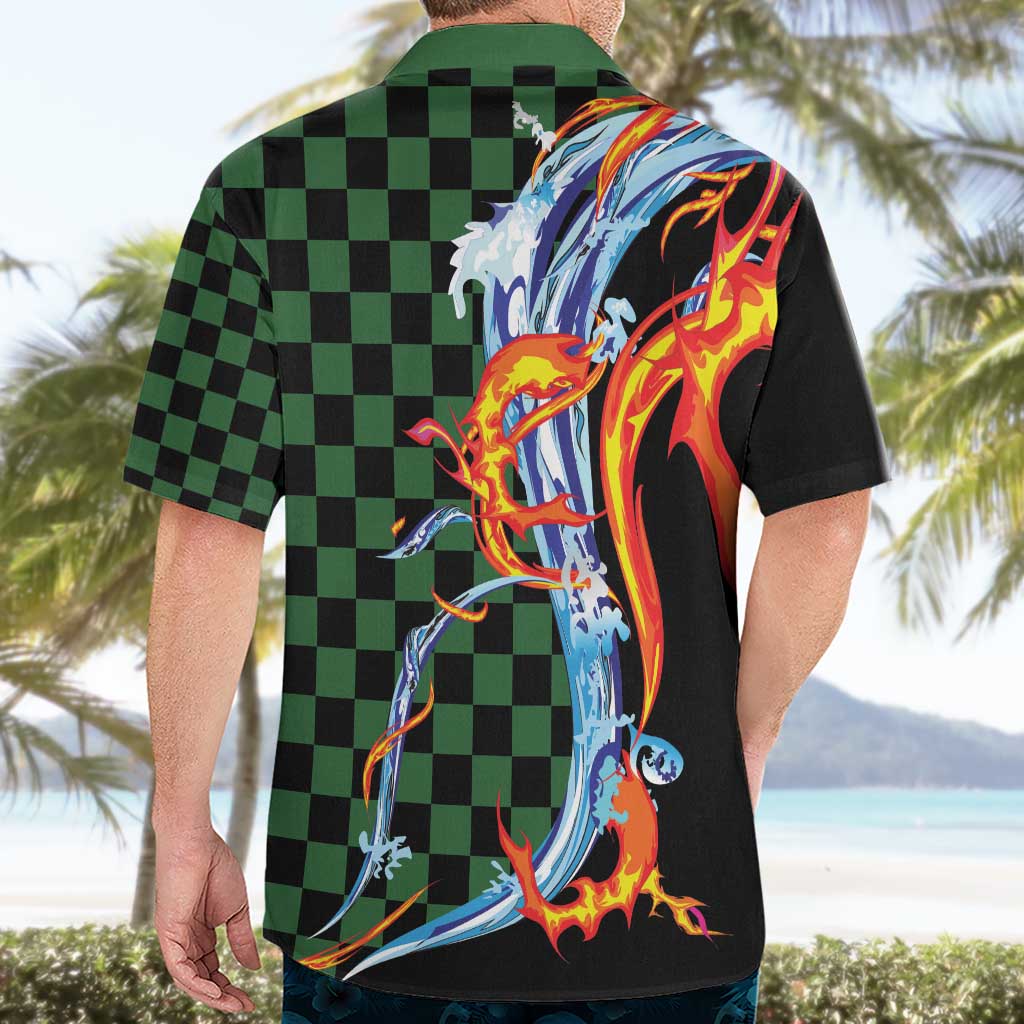 Japanese Asanoha Pattern Hawaiian Shirt Sun Flame Slayer Dragon Hinokami Kagura Spirit - Wonder Print Shop