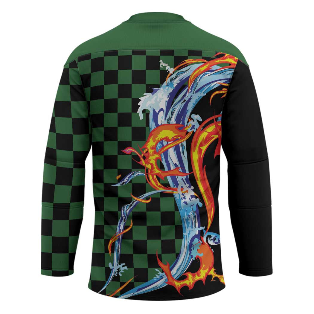 Japanese Asanoha Pattern Hockey Jersey Sun Flame Slayer Dragon Hinokami Kagura Spirit - Wonder Print Shop