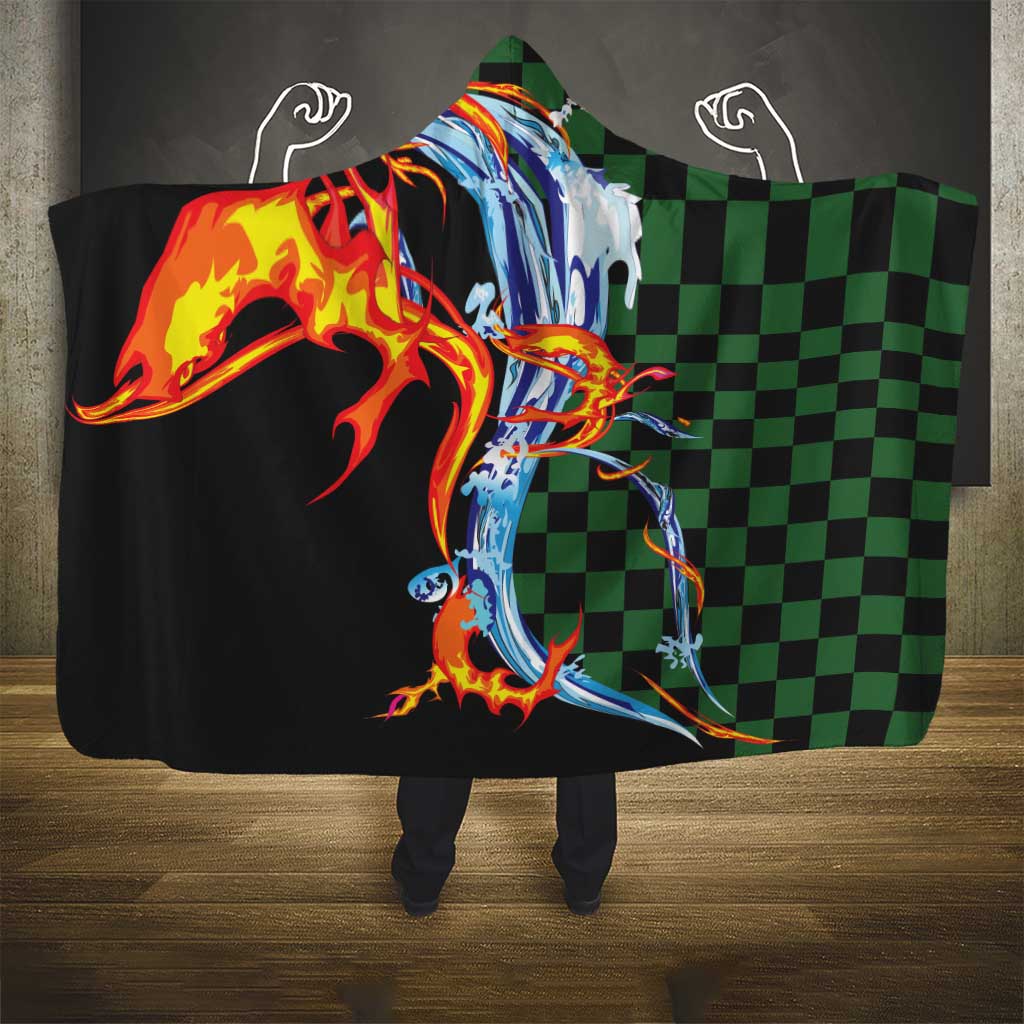 Japanese Asanoha Pattern Hooded Blanket Sun Flame Slayer Dragon Hinokami Kagura Spirit - Wonder Print Shop