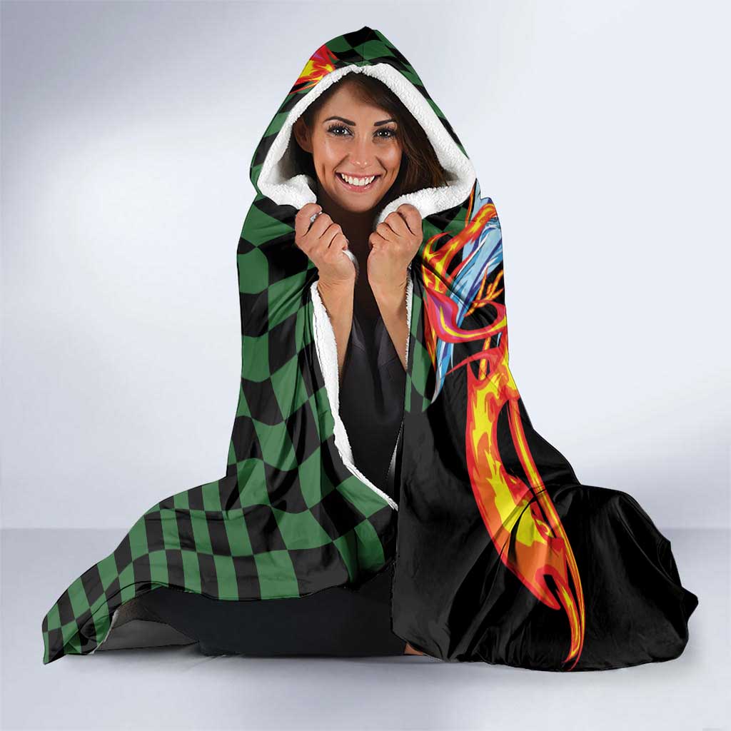 Japanese Asanoha Pattern Hooded Blanket Sun Flame Slayer Dragon Hinokami Kagura Spirit - Wonder Print Shop