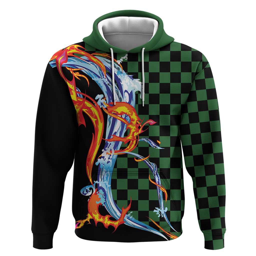 Japanese Asanoha Pattern Hoodie Sun Flame Slayer Dragon Hinokami Kagura Spirit - Wonder Print Shop