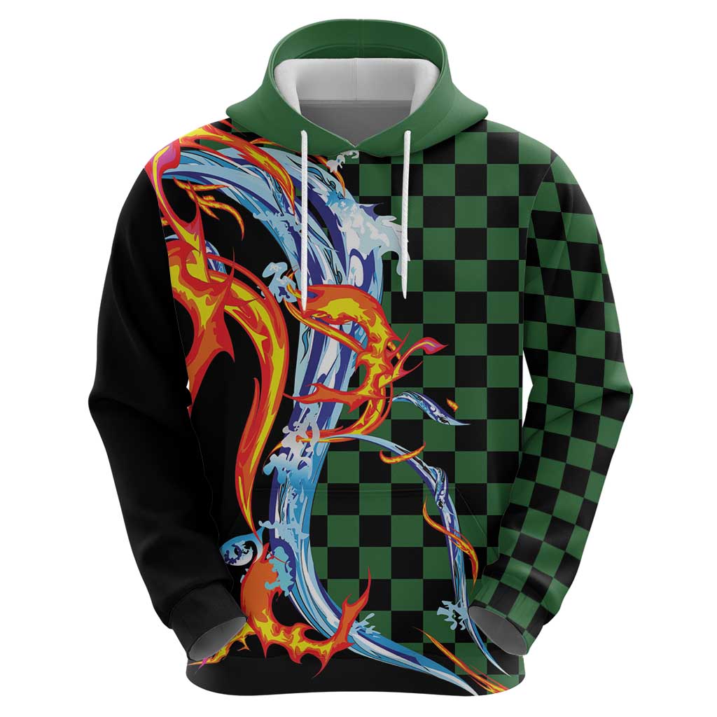 Japanese Asanoha Pattern Hoodie Sun Flame Slayer Dragon Hinokami Kagura Spirit - Wonder Print Shop