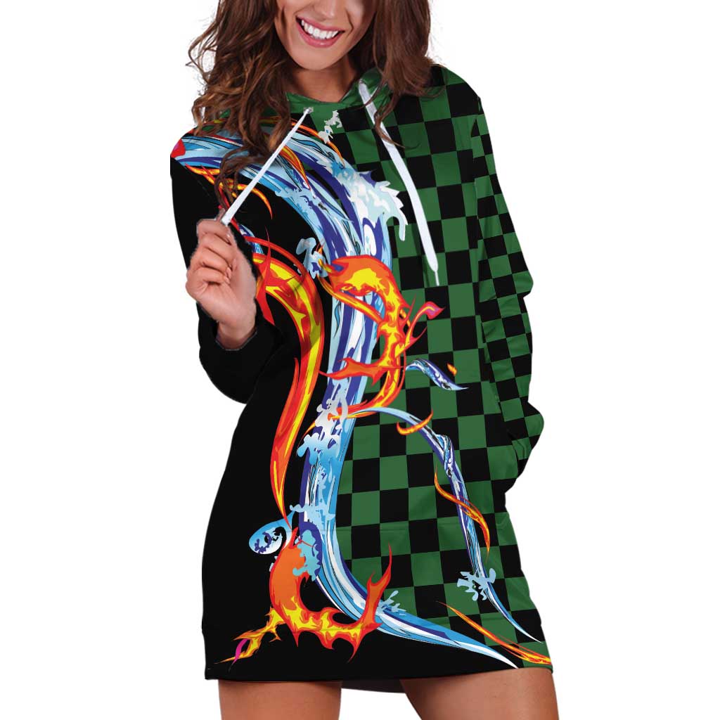 Japanese Asanoha Pattern Hoodie Dress Sun Flame Slayer Dragon Hinokami Kagura Spirit - Wonder Print Shop
