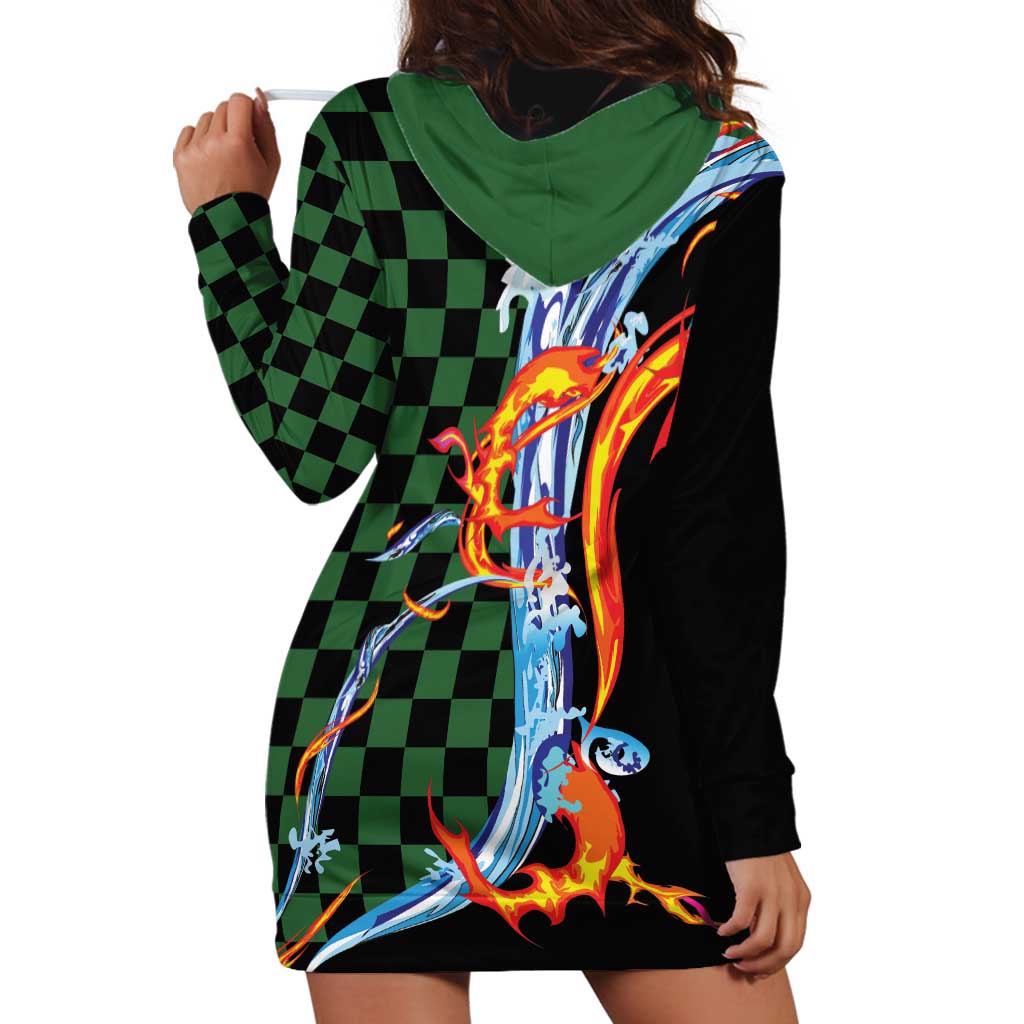 Japanese Asanoha Pattern Hoodie Dress Sun Flame Slayer Dragon Hinokami Kagura Spirit - Wonder Print Shop