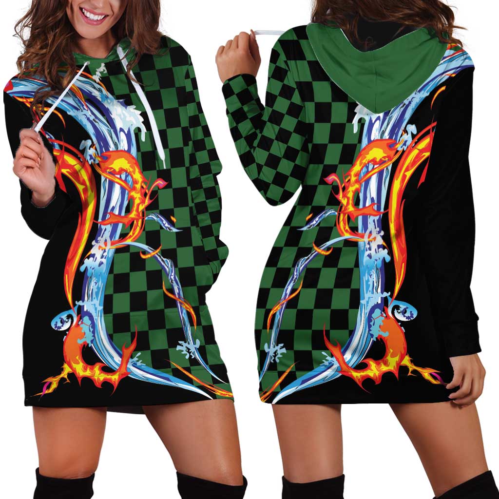 Japanese Asanoha Pattern Hoodie Dress Sun Flame Slayer Dragon Hinokami Kagura Spirit - Wonder Print Shop