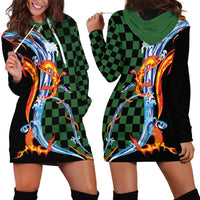 Japanese Asanoha Pattern Hoodie Dress Sun Flame Slayer Dragon Hinokami Kagura Spirit - Wonder Print Shop
