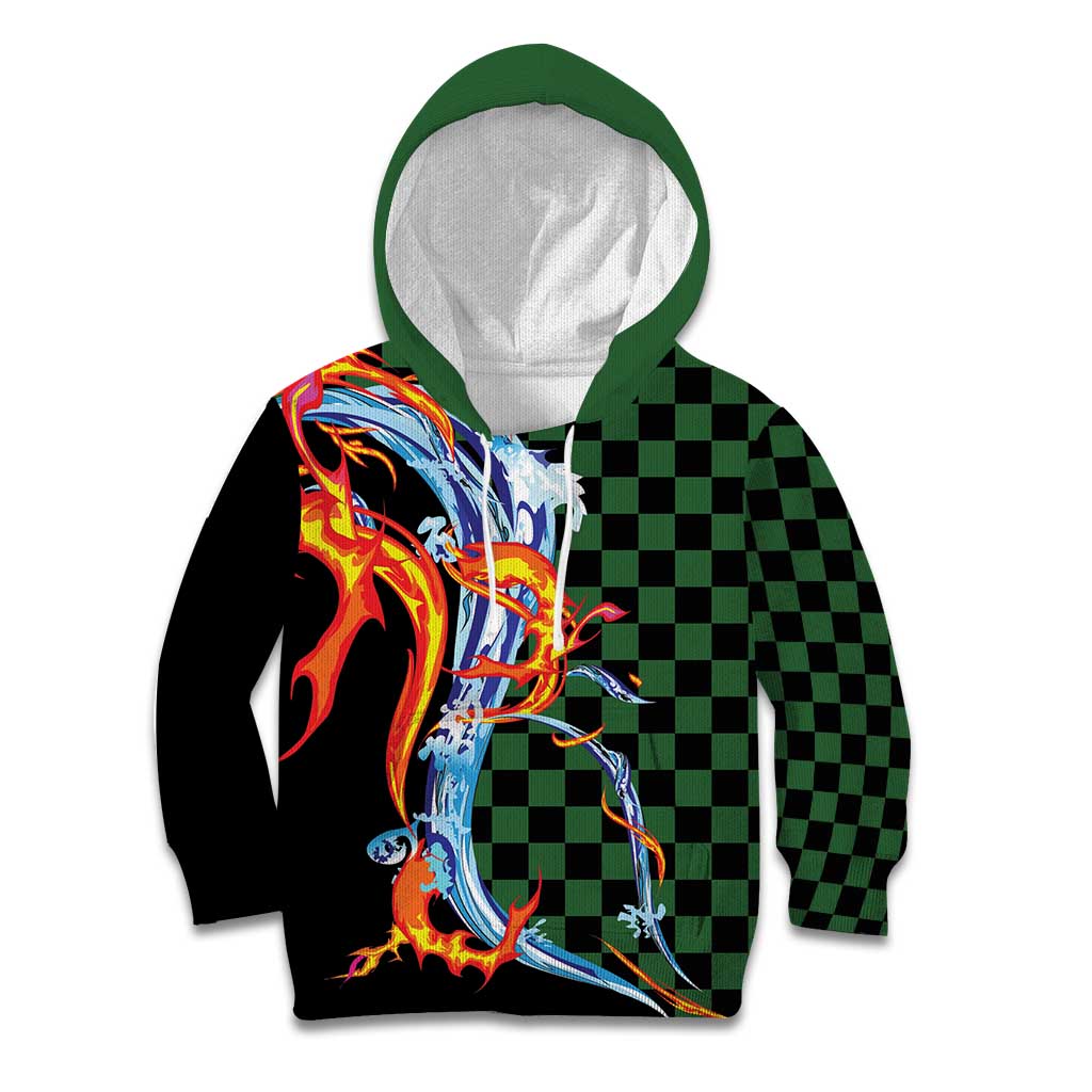 Japanese Asanoha Pattern Kid Hoodie Sun Flame Slayer Dragon Hinokami Kagura Spirit - Wonder Print Shop