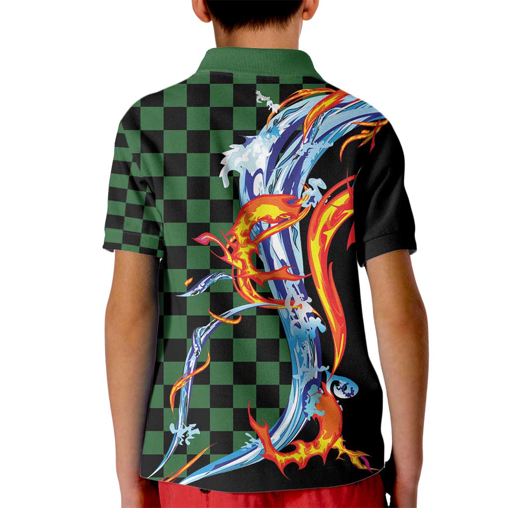 Japanese Asanoha Pattern Kid Polo Shirt Sun Flame Slayer Dragon Hinokami Kagura Spirit - Wonder Print Shop