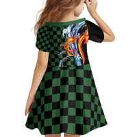 Japanese Asanoha Pattern Kid Short Sleeve Dress Sun Flame Slayer Dragon Hinokami Kagura Spirit - Wonder Print Shop