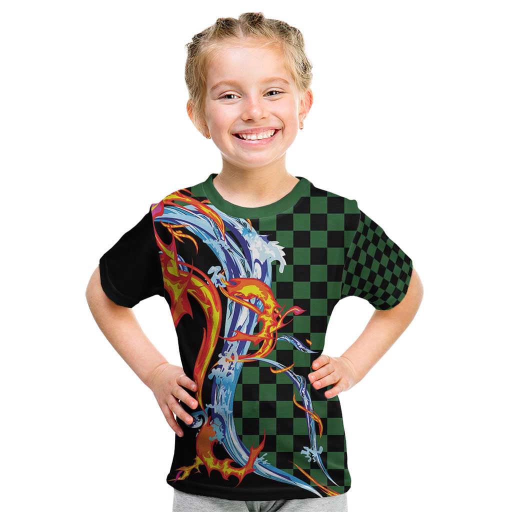 Japanese Asanoha Pattern Kid T Shirt Sun Flame Slayer Dragon Hinokami Kagura Spirit - Wonder Print Shop