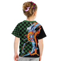Japanese Asanoha Pattern Kid T Shirt Sun Flame Slayer Dragon Hinokami Kagura Spirit - Wonder Print Shop