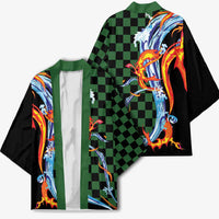 Japanese Asanoha Pattern Kimono Sun Flame Slayer Dragon Hinokami Kagura Spirit - Wonder Print Shop