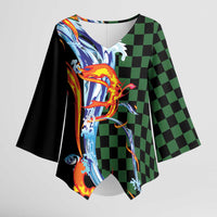 Japanese Asanoha Pattern Kimono Sleeve Blouse Sun Flame Slayer Dragon Hinokami Kagura Spirit - Wonder Print Shop