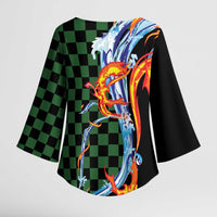 Japanese Asanoha Pattern Kimono Sleeve Blouse Sun Flame Slayer Dragon Hinokami Kagura Spirit - Wonder Print Shop